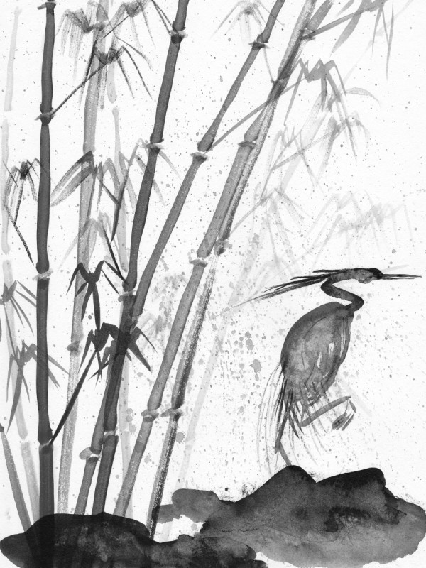 heron and bamboo