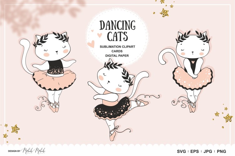 Cute little cat ballerina dancer cartoon collection