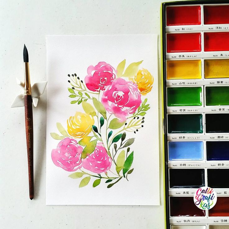 watercolor kuretake flowers by Calligrafikas